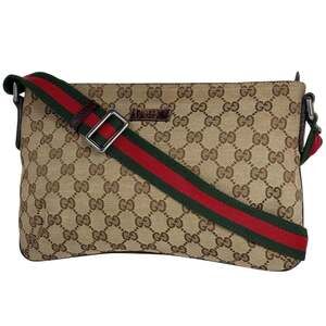 Gucci GG Pattern Shoulder Bag, Sherry Line Web Canvas, Brown, 189749, Women's